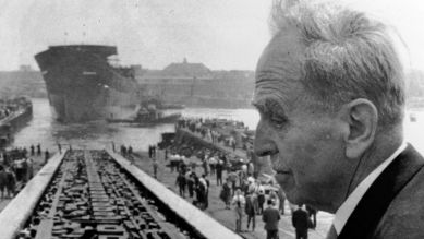 Otto Hahn vor dem nach ihm benannten Nuklearschiff in Kiel, 13.06.1964 © IMAGO / United Archives International