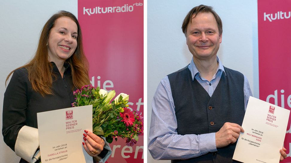 Walter Serner Preis 2018 - Preisverleihung am 10. Dezember im Literaturhaus Fasanenstraße, hier: Isabella Straub und Rolf-Bernhard Essig; © Thomas Ernst