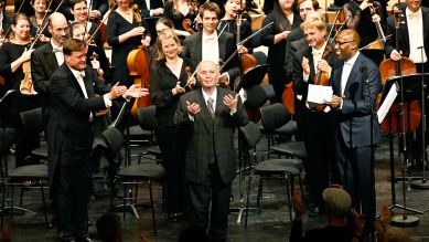 Christian Thielemann u. Daniel Barenboim mit Joe Chialo, Berliner Staatssekretärin für Kultur © Matthias Creutziger