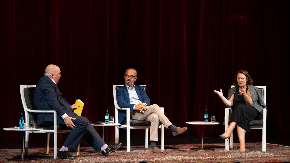 Brandenburgische Gespräche 08.09.2024: "Das wird man ja wohl noch sagen dürfen" Jörg Thadeusz diskutiert mit Jan Fleischhauer und Jana Hensel © Bernd Schöneberger