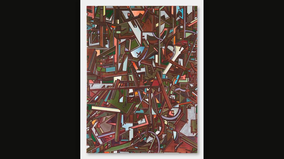Jan Muche: Die Baustelle (Acryl und Tusche auf Leinwand, 2024) © Courtesy KORNFELD Galerie Berlin / Jan Muche